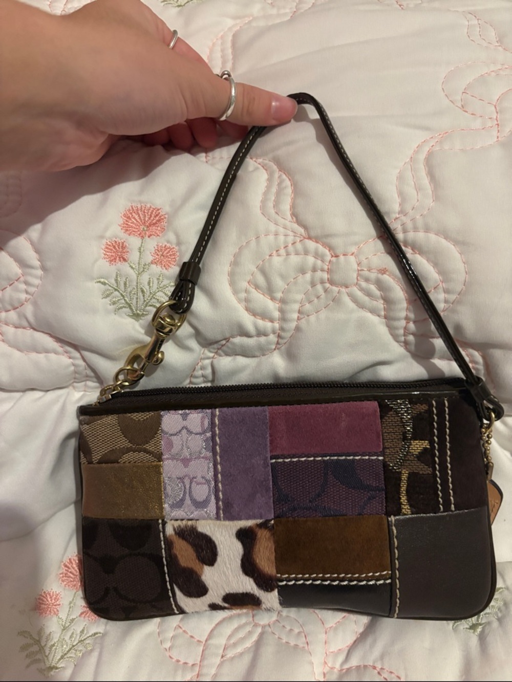 Coach Multi-Panel Patchwork Wristlet - Brown, Purple, Gold, Black - Picture 2 of 5